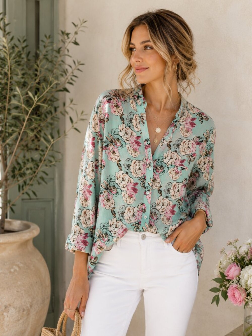 KUT from the Kloth Mint Floral Button Up Blouse Romantic Cottagecore Sheer Mesh